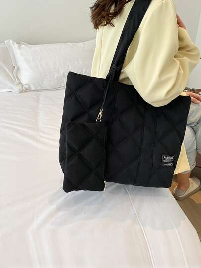 Bolso de hombro tipo tote con gráfico de letra, de estilo casual de negocios y ligero, con bolso, regalo del Día de la Madre para mamá, adolescentes, mujeres y estudiantes universitarias, perfecto para oficina, universidad, trabajo, negocios, traslados, exteriores, viajes, salidas, mochila escolar, gran capacidad, portátil, estilo casual clásico, adecuado para adolescentes, mujeres y estudiantes universitarias, bolsos tote para la escuela, artículos esenciales para la universidad