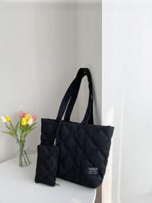 Túi đeo vai họa tiết chữ cái công sở nhẹ, có ví, quà tặng Ngày của Mẹ cho mẹ dành cho nữ sinh viên đại học, tân binh và nhân viên văn phòng, hoàn hảo cho văn phòng, đại học, công việc, kinh doanh, đi làm, ngoài trời, du lịch, dã ngoại, túi đi học, dung tích lớn, di động, cổ điển thường ngày, thích hợp cho nữ sinh viên đại học, túi tote đi học, đồ dùng thiết yếu cho đại học - màu đen - Xem 4