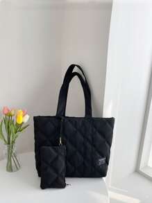 Túi đeo vai họa tiết chữ cái công sở nhẹ, có ví, quà tặng Ngày của Mẹ cho mẹ dành cho nữ sinh viên đại học, tân binh và nhân viên văn phòng, hoàn hảo cho văn phòng, đại học, công việc, kinh doanh, đi làm, ngoài trời, du lịch, dã ngoại, túi đi học, dung tích lớn, di động, cổ điển thường ngày, thích hợp cho nữ sinh viên đại học, túi tote đi học, đồ dùng thiết yếu cho đại học - màu đen - Xem 5