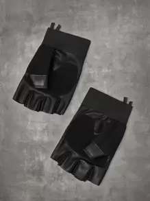 ROMWE Grunge Punk 骷髅頭圖案鉚釘裝飾露指手套 - 黑色 - 查看 2