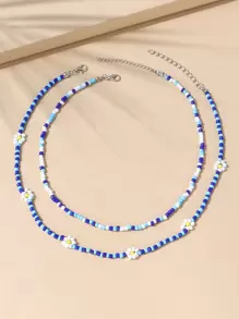 2入組撞色串珠項鏈 - 寶藍色 - 查看 1