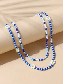 2入組撞色串珠項鏈 - 寶藍色 - 查看 2