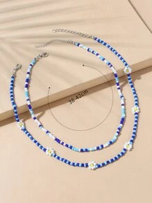 2入組撞色串珠項鏈 - 寶藍色 - 查看 4