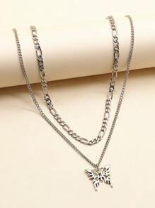 2 piezas/set collares de mariposa metálicos plateados Y2k - Plateado - Ver 2