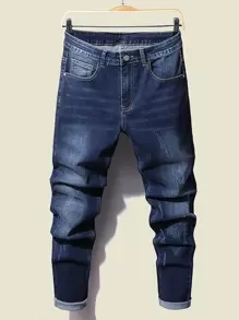 Manfinity Homme Men Slant Pocket Skinny Jeans - Dark Wash - View 1