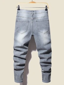 Manfinity Men Ripped Patched Jeans - Light Wash - View 2