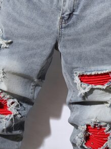 Manfinity Men Ripped Patched Jeans - Light Wash - View 3