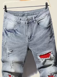 Manfinity Men Ripped Patched Jeans - Light Wash - View 5