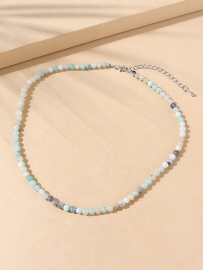 1pc Elegant & Fashionable Natural Stone Beaded Necklace, Suitable For Women To Wear For Daily, Party And Holiday. Natural Stone Color, Size And Shape May Vary Slightly, Which Is Normal.