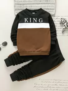 SHEIN Chàng trai trẻ Khối màu Đồ họa Chữ cái Áo len & Quần nỉ - Nhiều màu - Xem 1