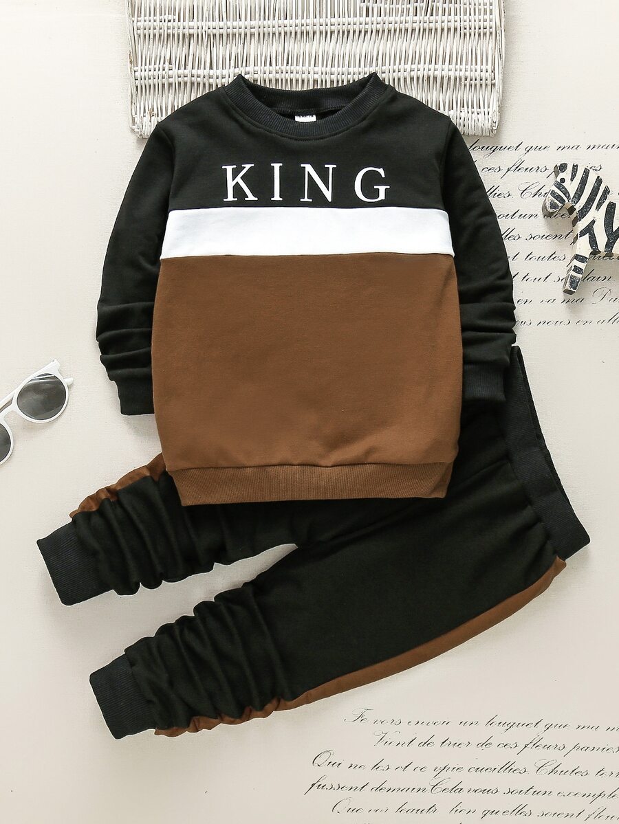 SHEIN Chàng trai trẻ Khối màu Đồ họa Chữ cái Áo len & Quần nỉ - Nhiều màu - Xem 1