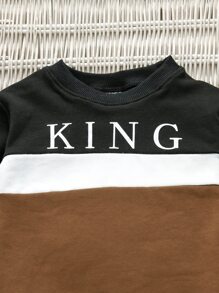 SHEIN Chàng trai trẻ Khối màu Đồ họa Chữ cái Áo len & Quần nỉ - Nhiều màu - Xem 3