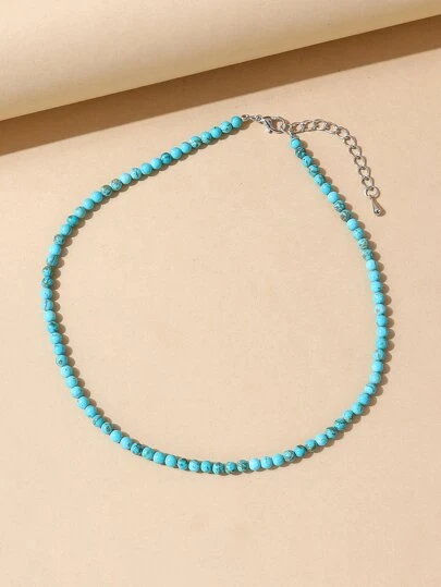 1pc Elegant Natural Stone Beaded Necklace, Suitable For Women Daily, Party And Vacation Wear. Natural Stone Color, Size And Shape May Vary Slightly Which Is Normal