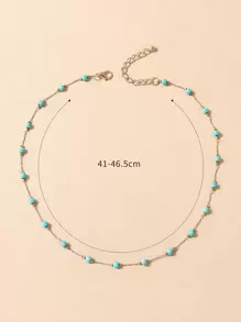 1pc Fashionable Beaded Copper Chain Single Layer Necklace For Women, Slightly Varying Bead Counts, Length Specification Prevails - Teal Blue - View 3
