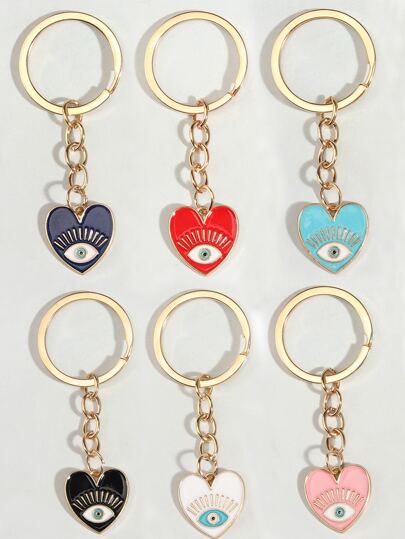 Porte-clés style bohème européen et américain Ins aux motifs d'œil du diable et de cœur colorés avec des décorations d'yeux et de cœurs cool. Accessoires de voiture, de sac, de sac d'école, gothique, Y2K. Porte-badges avec porte-cartes. Idées cadeaux pour la Saint-Valentin, Noël, pour professeur, amie, sœur