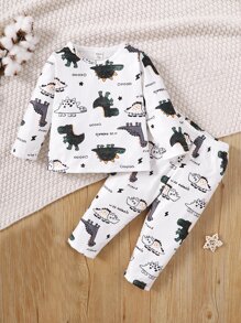 男嬰卡通和字母圖案T恤和褲子 - 白色 - 查看 6