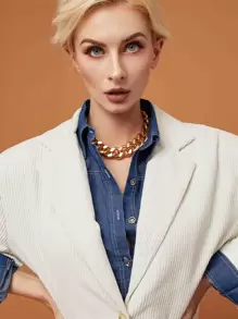 1pc Women Fashion Metallic Chunky Punk Style Chain Necklace - Yellow Gold - View 7