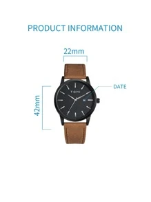 TOMI Men Minimalist Round Pointer Date Quartz Watch As A Gift For Students Returning To School - Mocha Brown - View 3