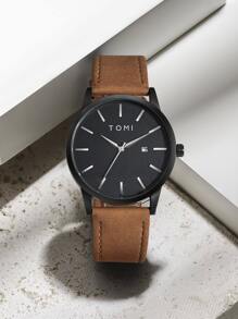 TOMI Men Minimalist Round Pointer Date Quartz Watch As A Gift For Students Returning To School - Mocha Brown - View 4