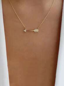 Rhinestone Arrow Pendant Necklace - Yellow Gold - View 1