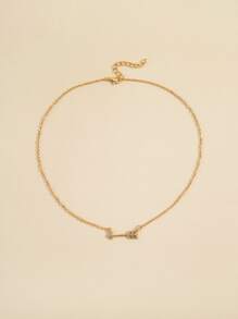 Rhinestone Arrow Pendant Necklace - Yellow Gold - View 2