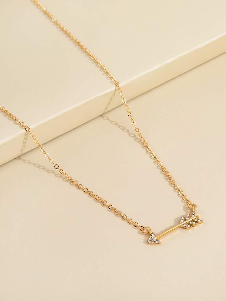 Rhinestone Arrow Pendant Necklace - Yellow Gold - View 3