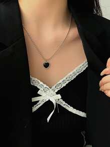 Heart Pendant Necklace - Silver - View 1