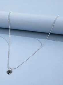 Heart Pendant Necklace - Silver - View 3