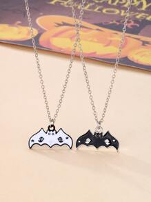 2入組萬聖節女孩蝙蝠吊墜項鏈 - 黑與白 - 查看 1