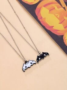 2入組萬聖節女孩蝙蝠吊墜項鏈 - 黑與白 - 查看 4
