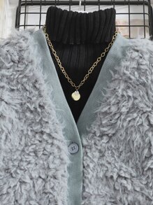 SHEIN Girls 1pc Contrast Trim Fuzzy Coat - Light Grey - View 5