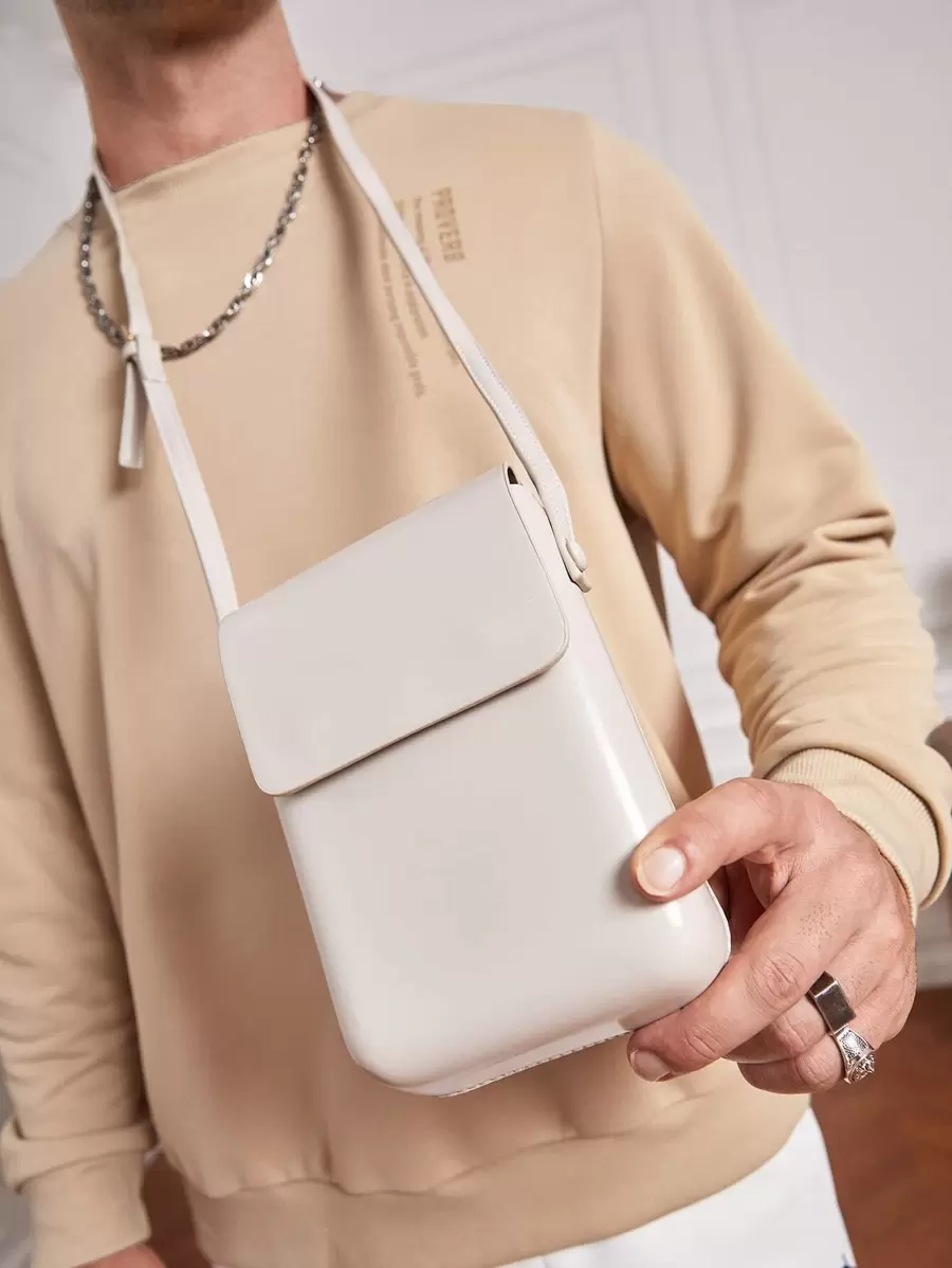 迷你时尚百搭翻盖手机包，轻便单肩包，简约纯色小方包 - 米色 - 查看 1
