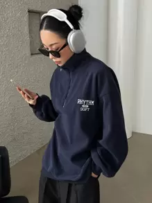 DAZY Sweat-shirt À Demi-zip Épaule Tombante Graphique De Lettre