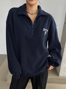 DAZY Sweat-shirt À Demi-zip Épaule Tombante Graphique De Lettre