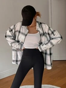 DAZY Plaid Drop Shoulder Shirt,Long Sleeve Tops,Fall Clothes,Back To School Clothes,Flannels Women - White - View 11