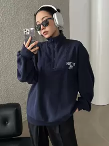 DAZY Sweat-shirt À Demi-zip Épaule Tombante Graphique De Lettre