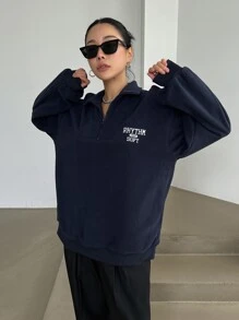 DAZY Sweat-shirt À Demi-zip Épaule Tombante Graphique De Lettre
