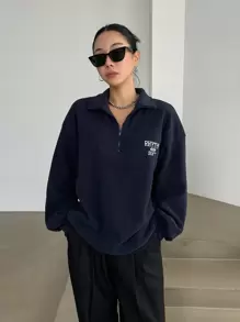 DAZY Sweat-shirt À Demi-zip Épaule Tombante Graphique De Lettre