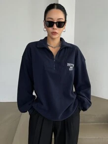 DAZY Sweat-shirt À Demi-zip Épaule Tombante Graphique De Lettre