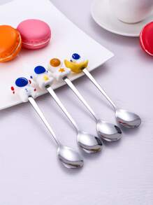 1 pieza Cuchara y 1 pieza Tenedor con diseño de astronauta de dibujos animados, Tenedor de cena, Tenedor de acero inoxidable, Tenedor de mesa, Cubiertos, Acabado y apto para lavavajillas, Uso en el hogar, cocina o restaurante - Multicolor - Ver 2