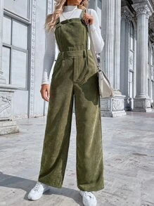 SHEIN Essnce Pocket Front Overall Jumpsuit Without Jumper - Army Green - View 3