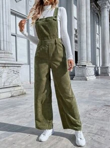 SHEIN Essnce Pocket Front Overall Jumpsuit Without Jumper - Army Green - View 4