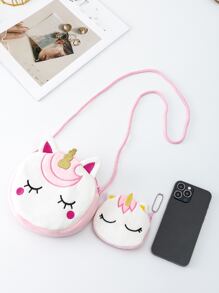 Girls Unicorn Design Circle Bag With Coin Purse - Multicolor - View 3