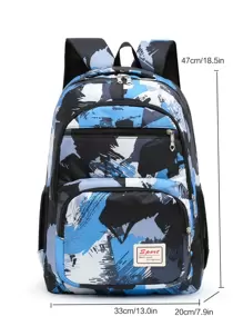 Boys Colorblock Letter Patch Decor Functional Backpack - Multicolor - View 5