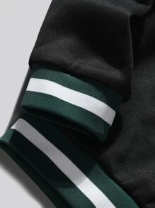 ROMWE MEN Academia Men Letter Graphic Striped Trim Thermal Sweatshirt - Black - View 6