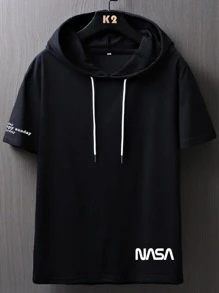 Manfinity EZcore Men T-Shirts Fit Hooded Short Sleeve Graphic Tee Casual Summer Polyester - Black - View 1