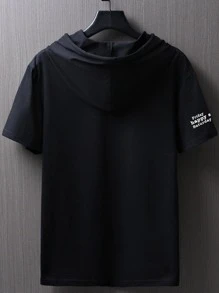 Manfinity EZcore Men T-Shirts Fit Hooded Short Sleeve Graphic Tee Casual Summer Polyester - Black - View 2