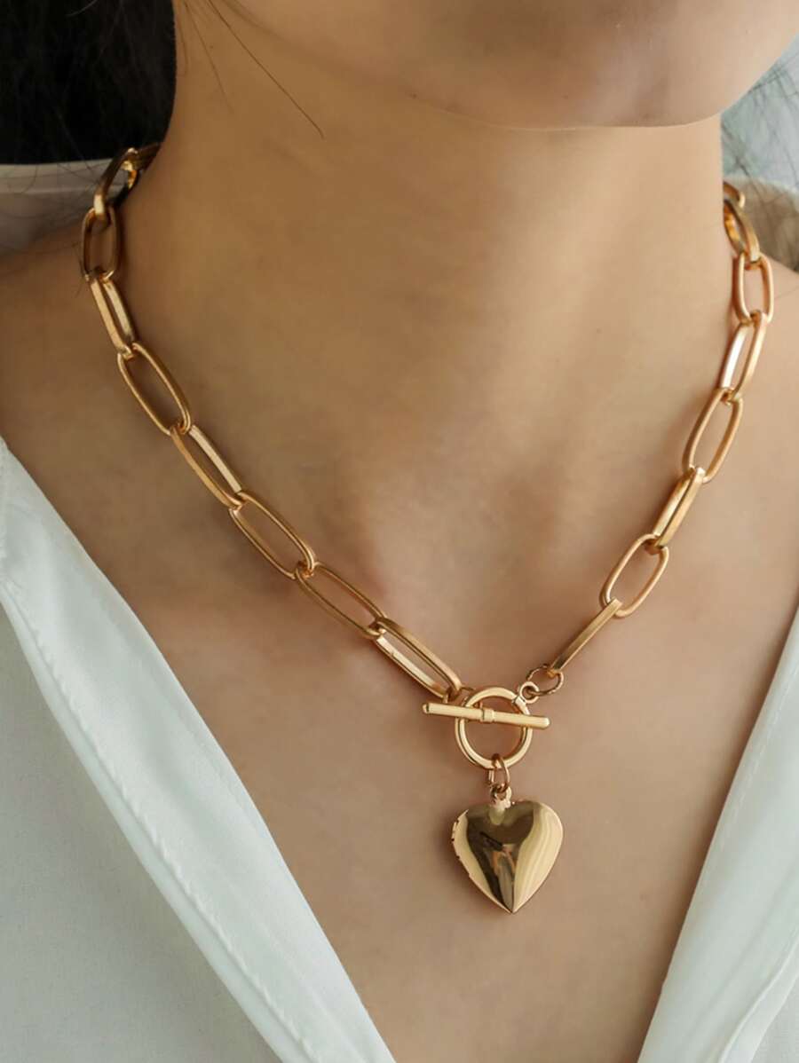 Dellgoo 心形墜飾OT搭扣項鍊 - 金黃色 - 查看 1