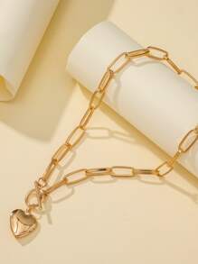 Dellgoo 心形墜飾OT搭扣項鍊 - 金黃色 - 查看 2