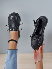 Giày bệt Nữ Nơ Bướm màu trơn Dây đeo mắt cá chân Sẵn sàng - màu đen - Xem 1